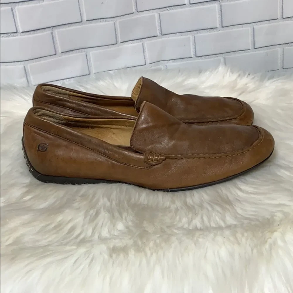 Born Mens Brown Kid Leather Slip‎ On Loafer Size 12